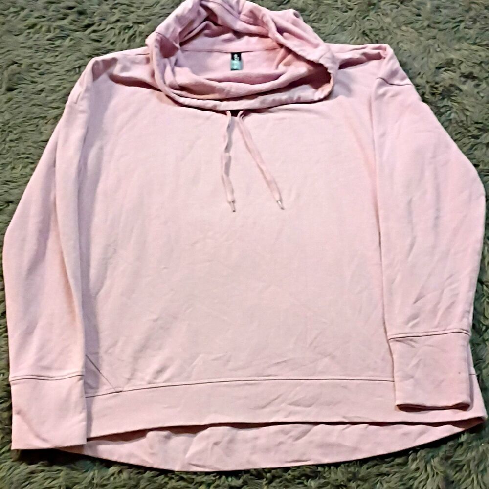 Ambrielle Women's Pink Solid Fleece Pullover Hoodie Sweatshirt Sleepwear L